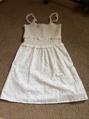 White Eyelet Smocked Sundress with Ruffle Straps